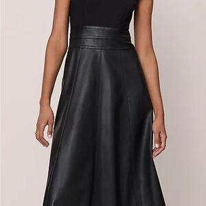 Ann Taylor Black A-Line Faux  Leather Midi Dress